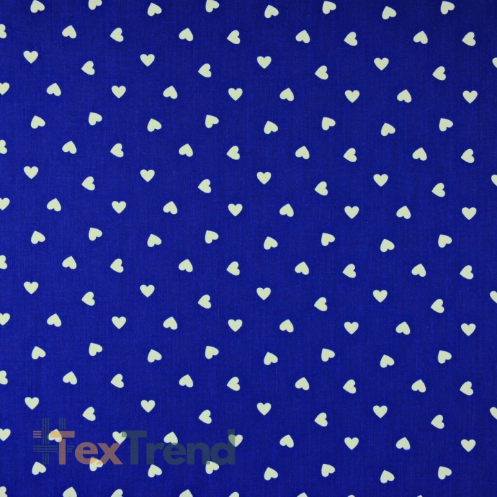 Baumwolle 100% Herzen 8mm weiß auf navyblauem Hintergrund  