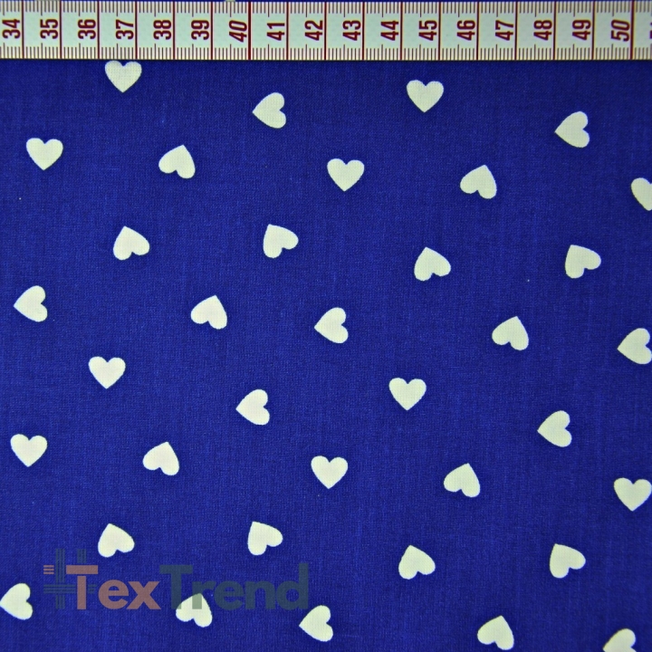 Baumwolle 100% Herzen 8mm weiß auf navyblauem Hintergrund  