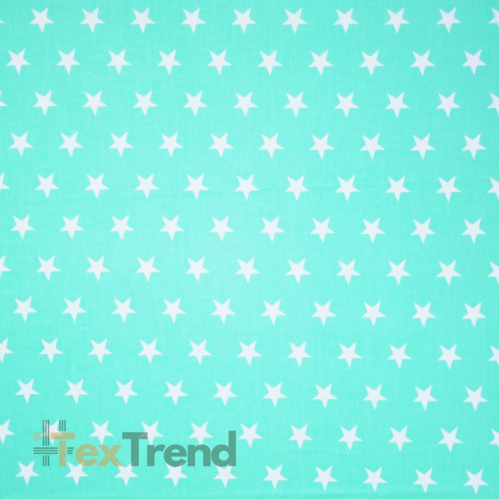 Baumwolle 100% Sterne 20mm weiß auf mintgrünem Hintergrund  