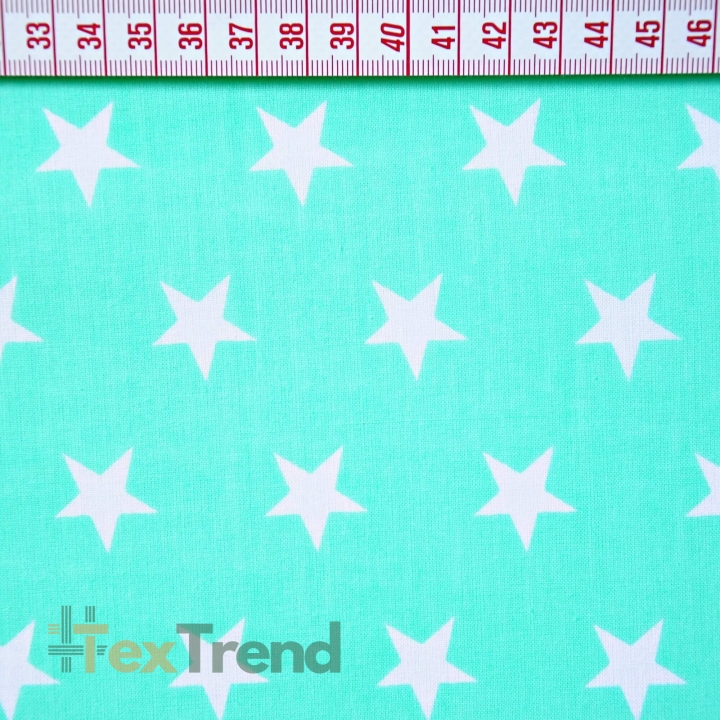 Baumwolle 100% Sterne 20mm weiß auf mintgrünem Hintergrund  