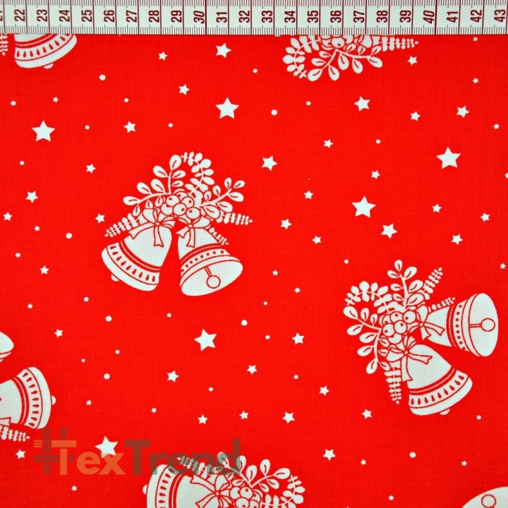 Baumwolle 100% Weihnachtsmuster Glocken auf rotem Hintergrund  