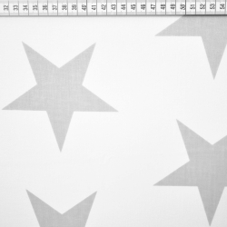 Baumwolle 100% Sterne 90mm grau auf weißem Hintergrund  