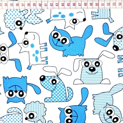 Baumwolle 100% Hunde und Katzen blau auf weißem Hintergrund  