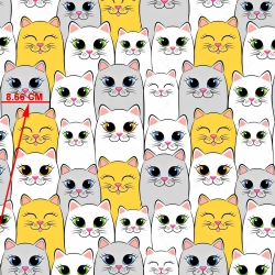 Baumwolle 100% große Katzen grau-weiß-gelb  