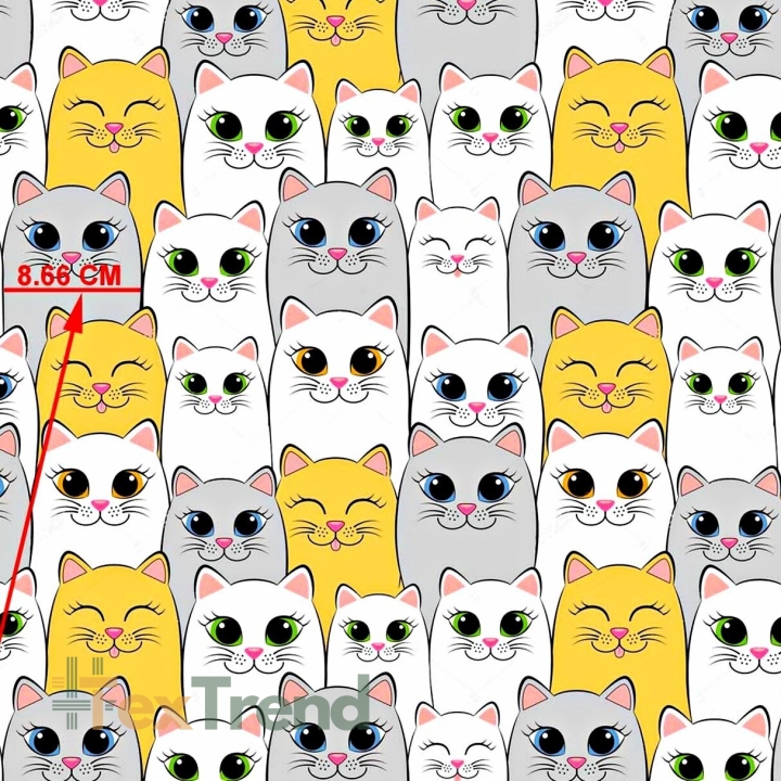 Baumwolle 100% große Katzen grau-weiß-gelb  