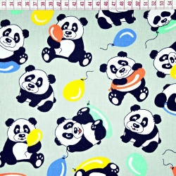 Baumwolle 100% Pandas mit Luftballons auf grauem Hintergrund  