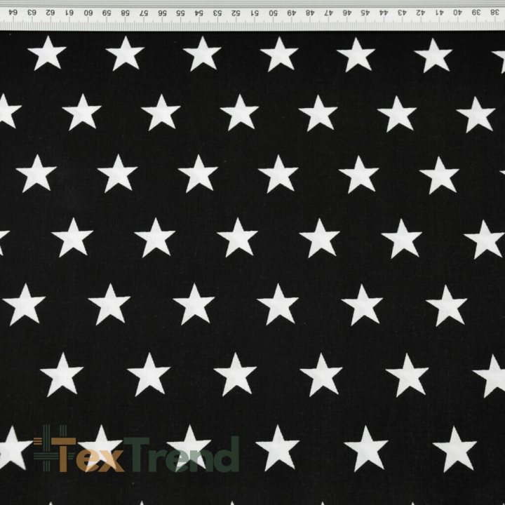 Baumwolle 100% Sterne 20mm weiß auf schwarzem Hintergrund  
