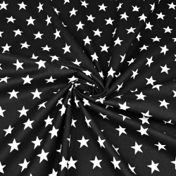 Baumwolle 100% Sterne 20mm weiß auf schwarzem Hintergrund  