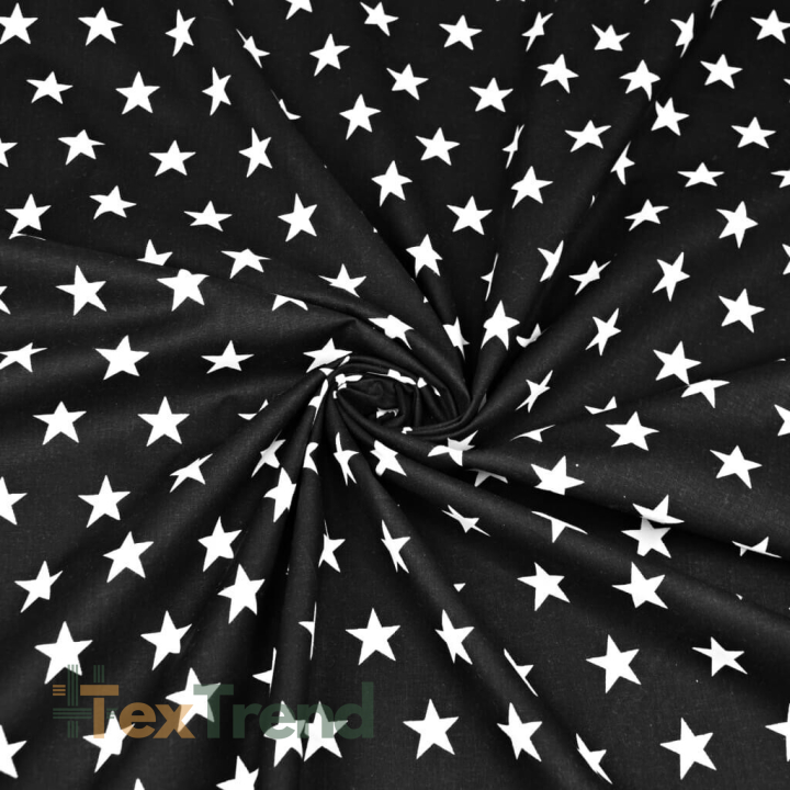 Baumwolle 100% Sterne 20mm weiß auf schwarzem Hintergrund  