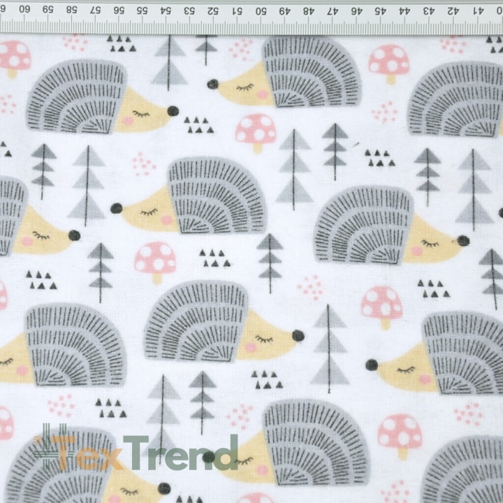 Flanell Igel grau auf weißem Hintergrund  