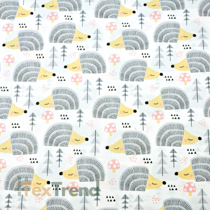 Baumwolle 100% Igel grau auf weißem Hintergrund  