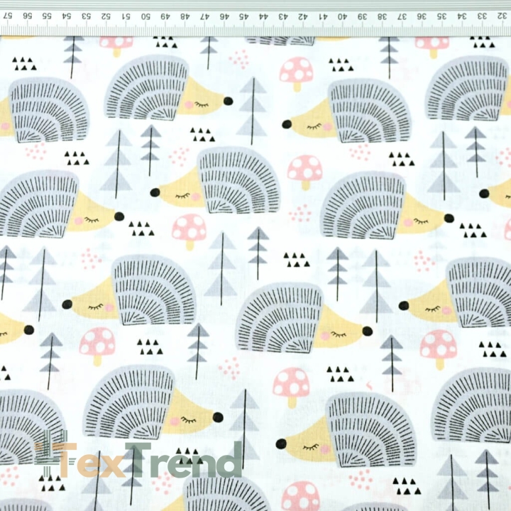 Baumwolle 100% Igel grau auf weißem Hintergrund  