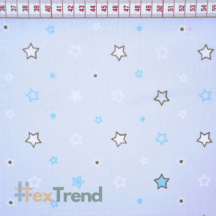 Baumwolle 100% Sterne weiß-blau auf grauem Hintergrund  