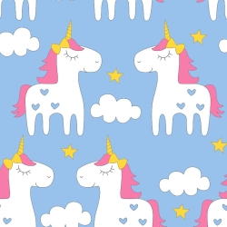 Baumwolle 100% Einhörner auf blauem Hintergrund  