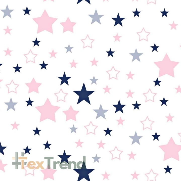 Baumwolle 100% Sternenhimmel rosa-navy auf weißem Hintergrund  