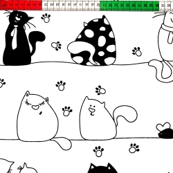 Baumwolle 100% verrückte Katzen in schwarzen Streifen auf weißem Hintergrund  