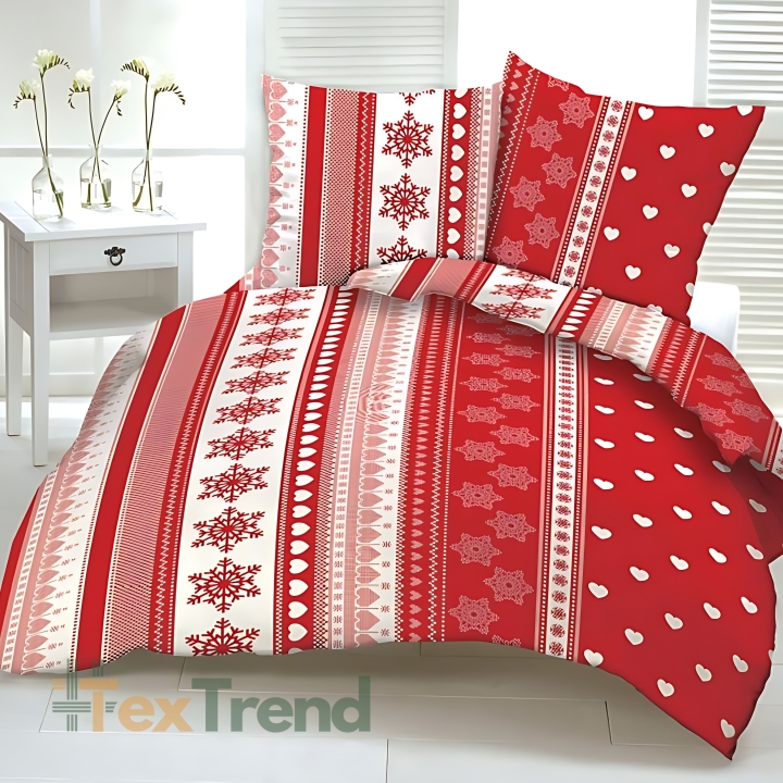 Baumwolle 100% Weihnachtsmuster mit Herzen auf rotem Hintergrund  