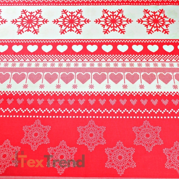 Baumwolle 100% Weihnachtsmuster mit Herzen auf rotem Hintergrund  