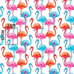 Baumwolle 100% Flamingos blau-rot-rosa auf weißem Hintergrund