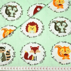 Baumwolle 100% Tiere im Kreis auf grünem Hintergrund  