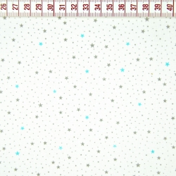 Baumwolle 100% MINI Sterne türkis-grau auf weißem Hintergrund  