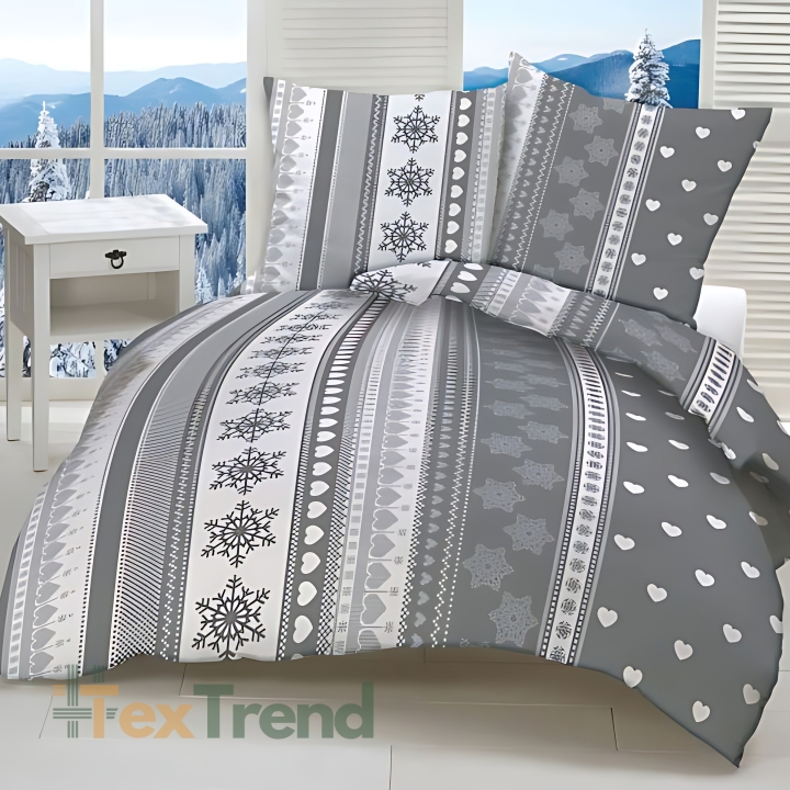 Baumwolle 100% Weihnachtsmuster mit Herzen auf grauem Hintergrund  