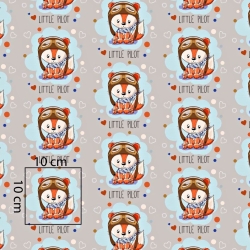 Baumwolle 100% Füchse Piloten auf grau-beigem Hintergrund  