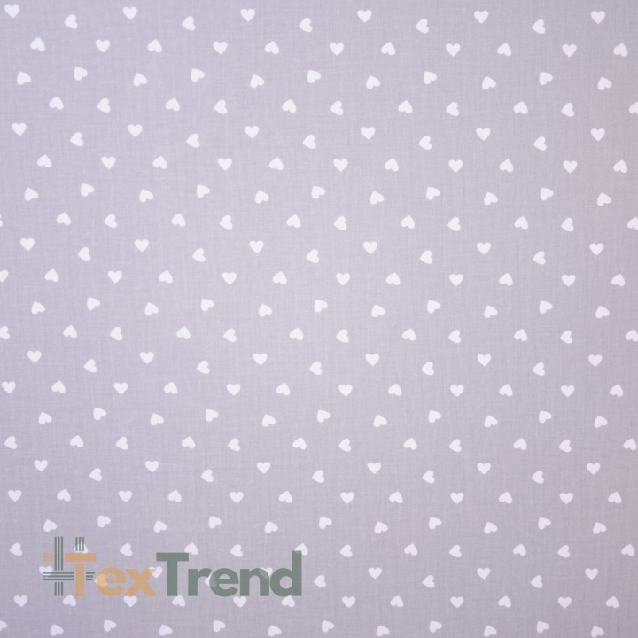 Baumwolle 100% Herzen 8mm weiß auf grauem Hintergrund  
