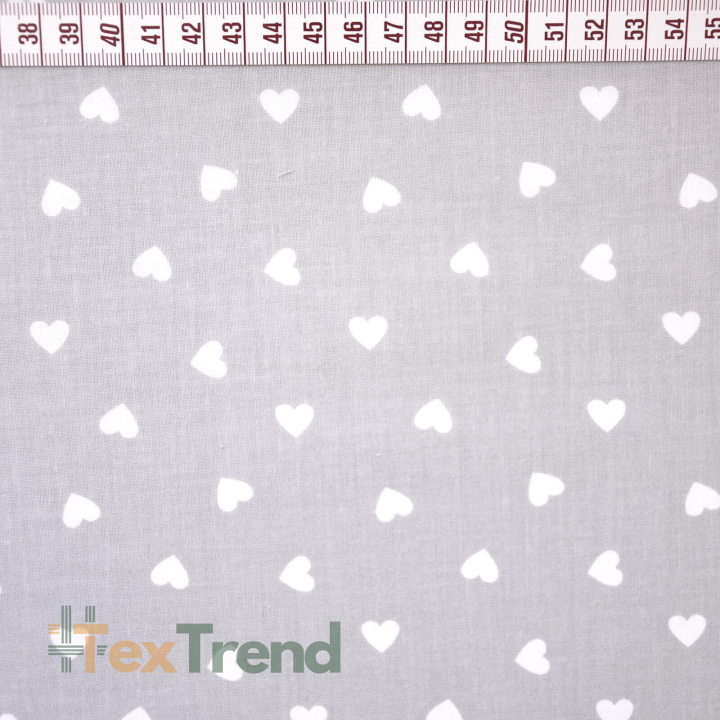 Baumwolle 100% Herzen 8mm weiß auf grauem Hintergrund  