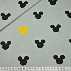 Baumwolle 100% MIKI schwarz-gelb auf grauem Hintergrund  