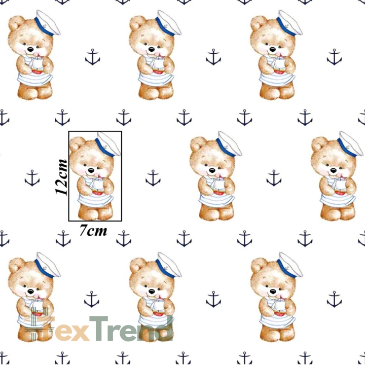 Baumwolle 100% Seemänner Bären auf weißem Hintergrund.  