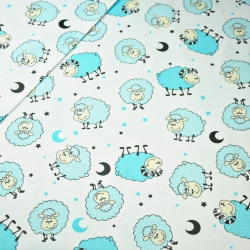 Baumwolle 100% Schafe blau auf weißem Hintergrund  