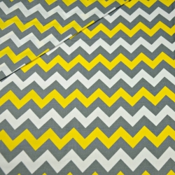 Baumwolle 100% Zickzack grau und gelb auf weißem Hintergrund  