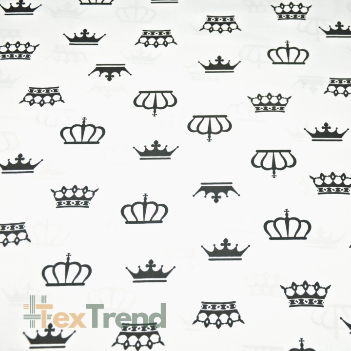 Baumwolle 100% schwarze Kronen auf weißem Hintergrund  