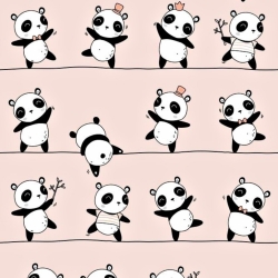 Baumwolle 100% tanzende Pandas auf rosa Hintergrund.  