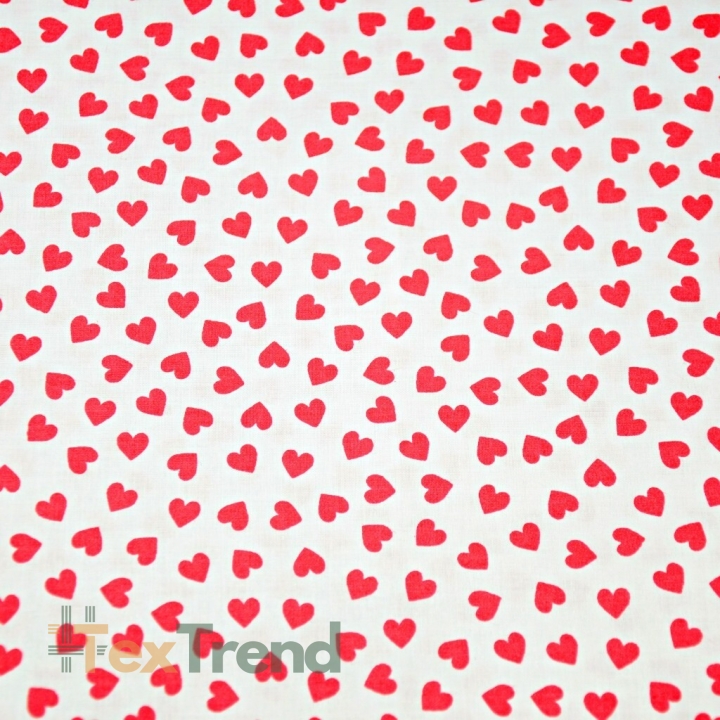 Baumwolle 100% MINI Herzen rot auf weißem Hintergrund  