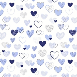 Baumwolle 100% gemusterte Herzen dunkelblau auf weißem Hintergrund  