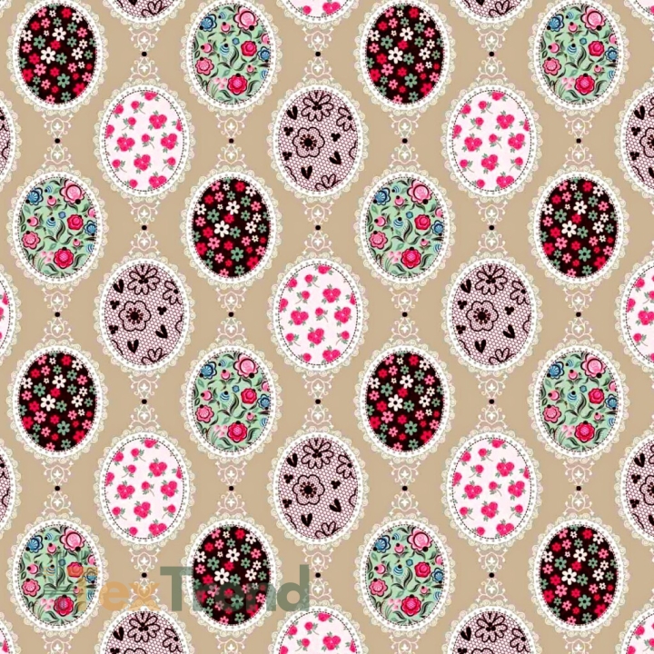 Baumwolle 100% Spiegel mit Blumen auf beigem Hintergrund  