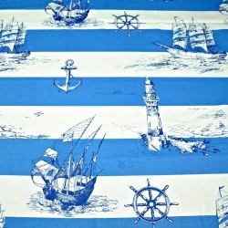 Baumwolle 100% Schiffe auf weiß-blauen Streifen