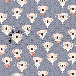 Baumwolle 100% Koalabären im Kino auf grauem Hintergrund  