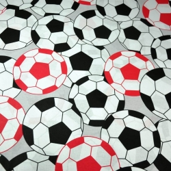 Baumwolle 100% 3D Bälle schwarz-rot auf grauem Hintergrund.  