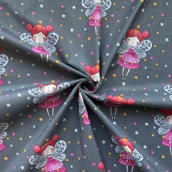 Baumwolle 100% Glöckchen mit Sternen auf grauem Hintergrund  