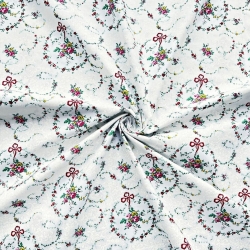 Baumwolle 100% Blumenkränze grün auf weißem Hintergrund  