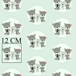 Baumwolle 100% Bärenfamilie in Kreisen auf hellmintfarbenem Hintergrund  