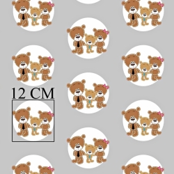 Baumwolle 100% Bärenfamilie in Kreisen auf grauem Hintergrund  