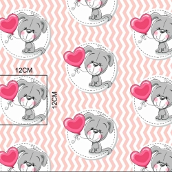 Baumwolle 100% Hunde mit Ballon auf rosa gestreiftem Hintergrund  