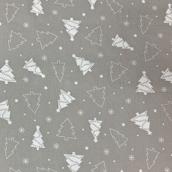 Baumwolle 100% Weihnachtsmuster weiße Tannenbäume auf grauem Hintergrund  