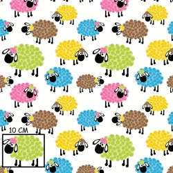 Baumwolle 100% bunte Schafe gepunktet auf weißem Hintergrund  