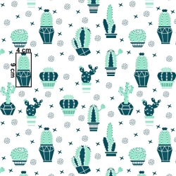 Baumwolle 100% Kakteen mintgrün auf weißem Hintergrund  