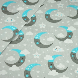 Baumwolle 100% grau-blaue Monde auf grauem Hintergrund  